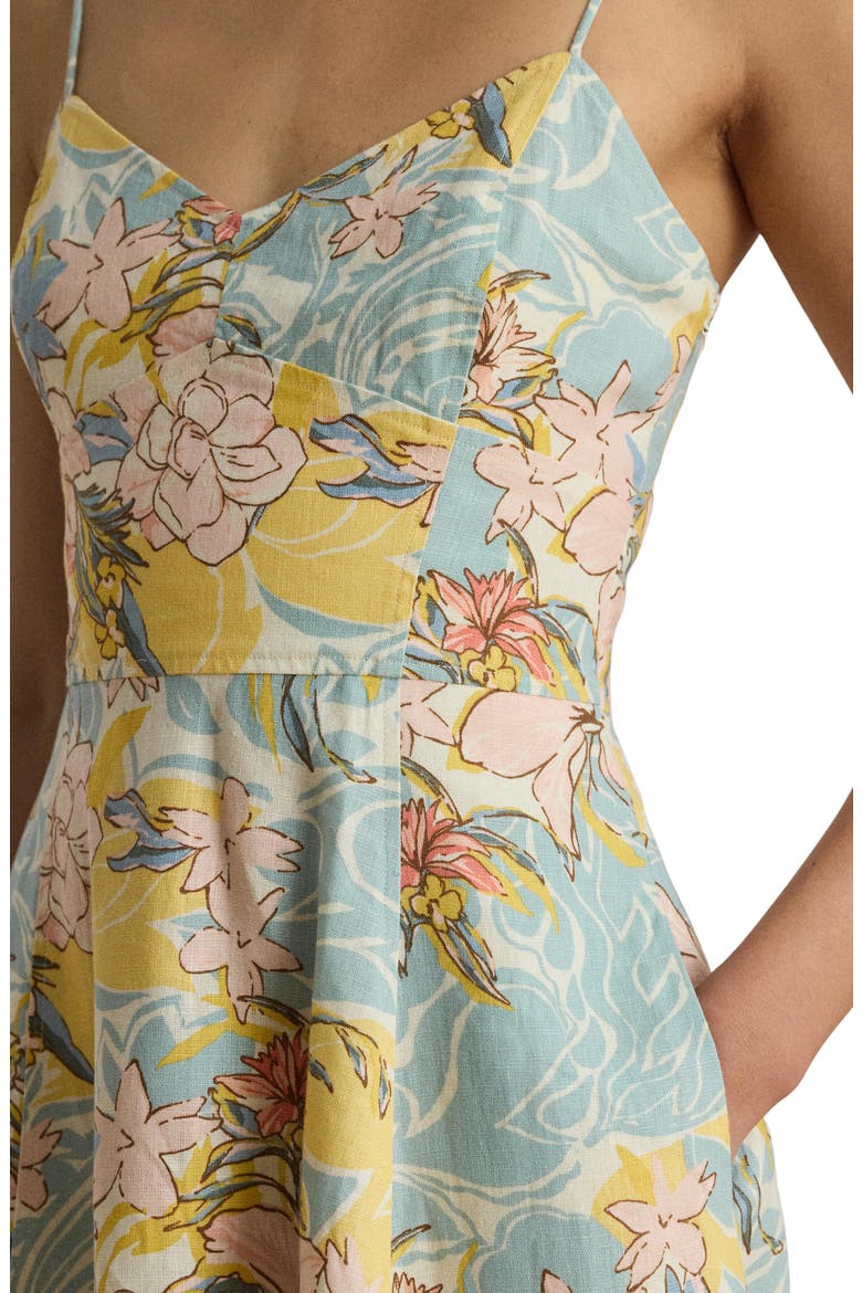 Floral Linen Dress, Alternate, color, CREAM/ BLUE MULTI