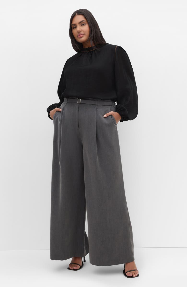 City Chic Lorelai Open Stitch Satin Top, Alternate, color, Black