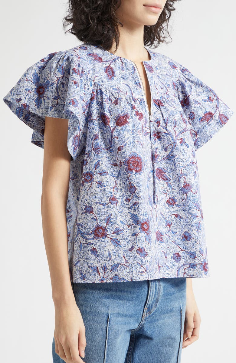 Ulla Johnson Perline Floral Print Silk Top, Alternate, color, Gardenia