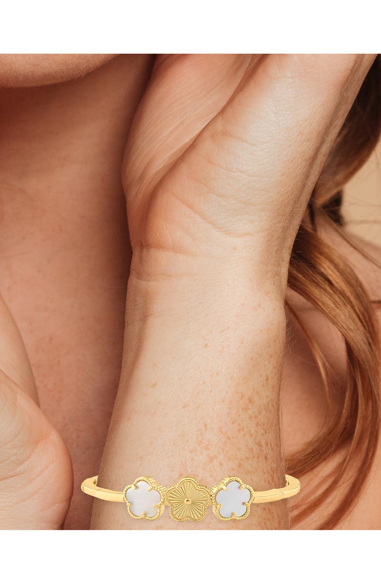 JARDIN 3 Clover Flexible Cuff Bracelet, Alternate, color, White/ Gold