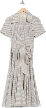 Diane von Furstenberg Oakley Stripe Short Sleeve Cotton Wrap Dress