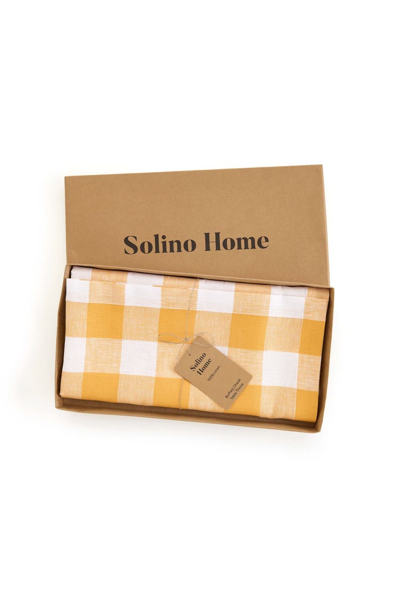 Linen Table Throw 52 x 52 Inch - Buffalo Check, Alternate, color, Mustard and White
