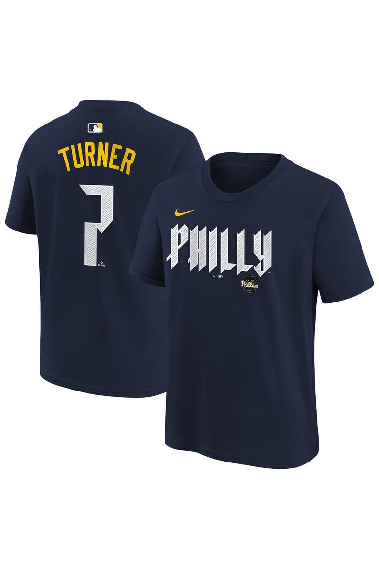 Youth Nike Trea Turner Navy Philadelphia Phillies City Connect Name & Number T-Shirt, Main, color, Navy