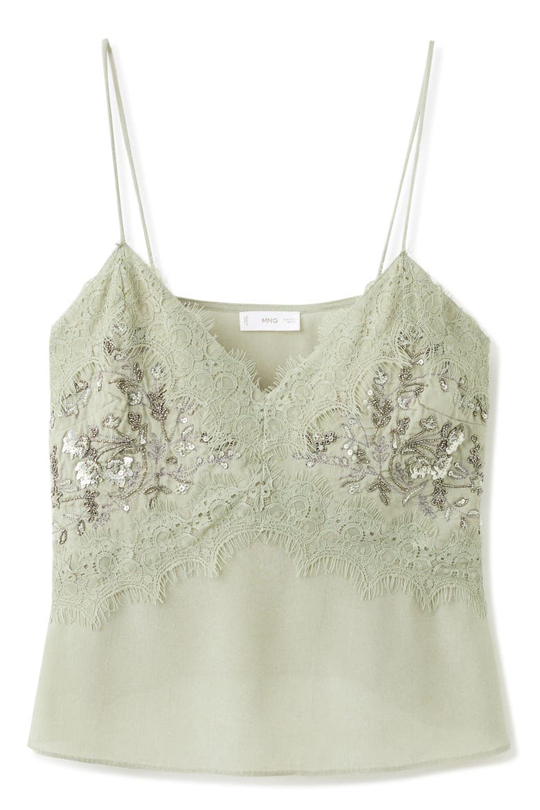 Guru Micro Beaded Embroidered Eyelash Lace Camisole, Main, color, GREEN