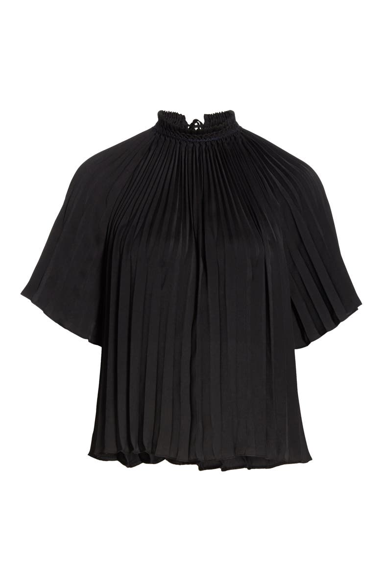 Pleated Smocked Top, Alternate, color, BLACK