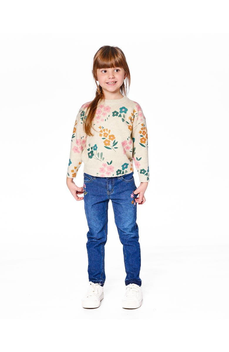 Deux par Deux Knitted Sweater with Floral, Main, color, Heather Beige Gray