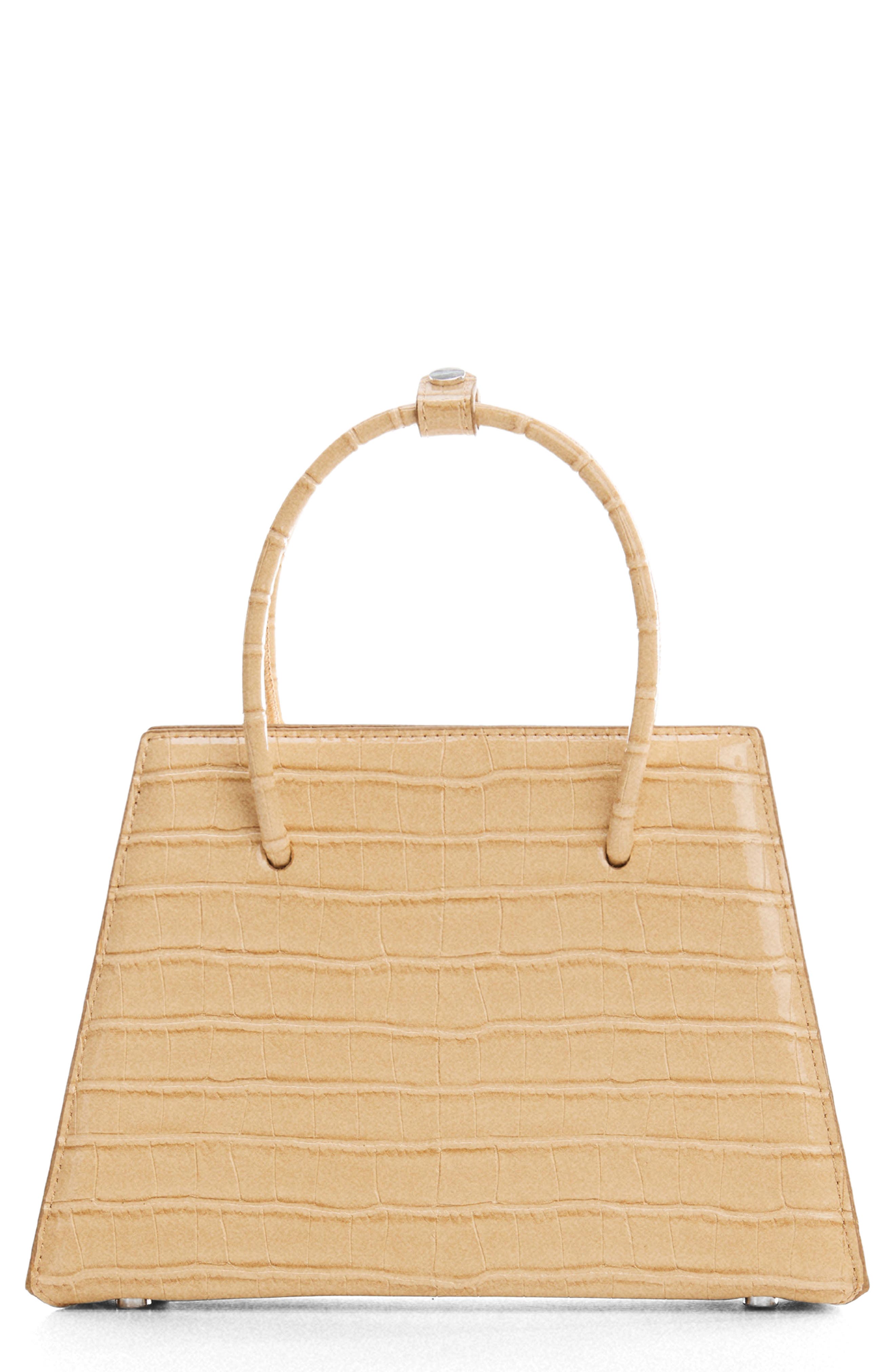 MANGO Geometric Croc Embossed Faux Leather Top Handle Bag, Main, color, 