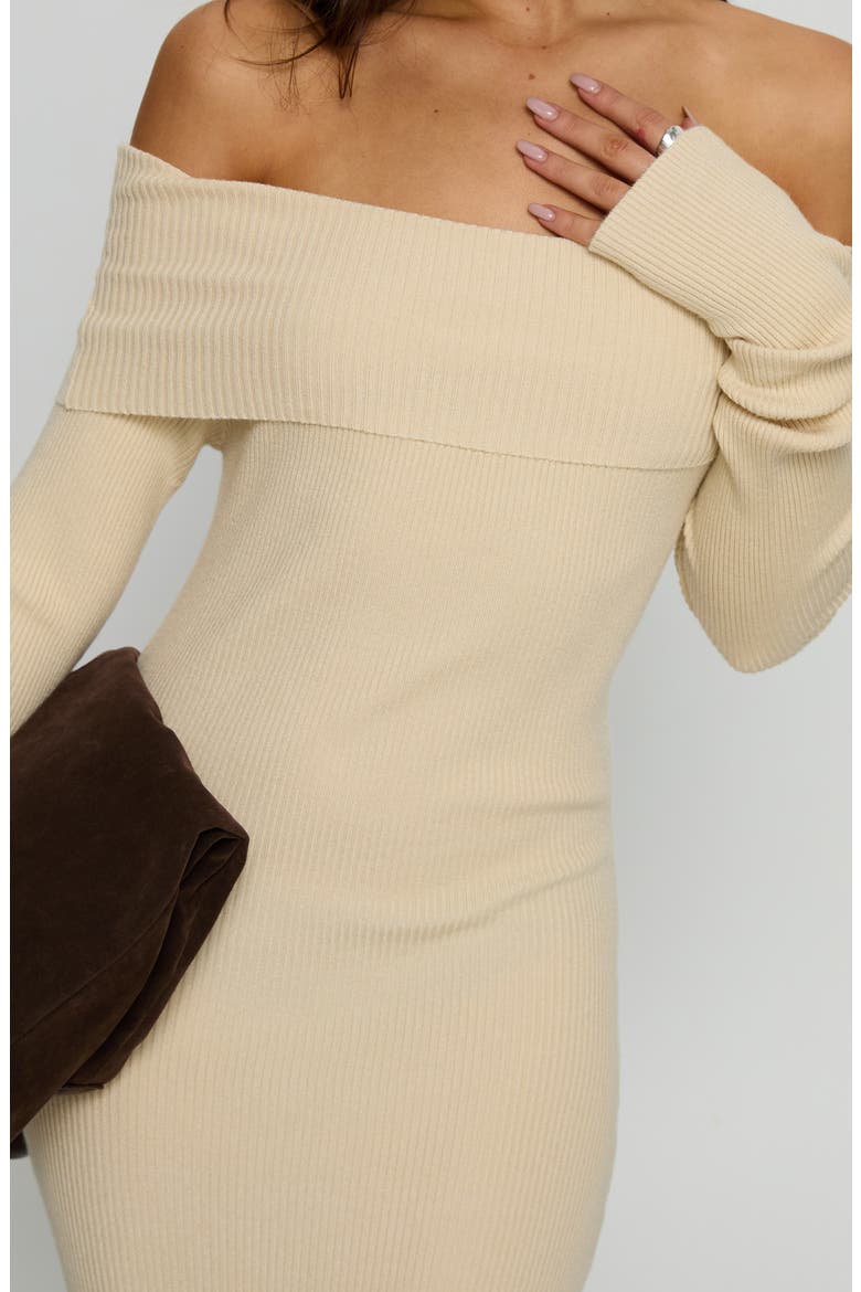 Phylis Off the Shoulder Long Sleeve Rib Maxi Dress, Alternate, color, CREAM