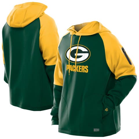 Men
s New Era  Green Green Bay Packers Combine Authentic Color Block Raglan Pullover Hoodie