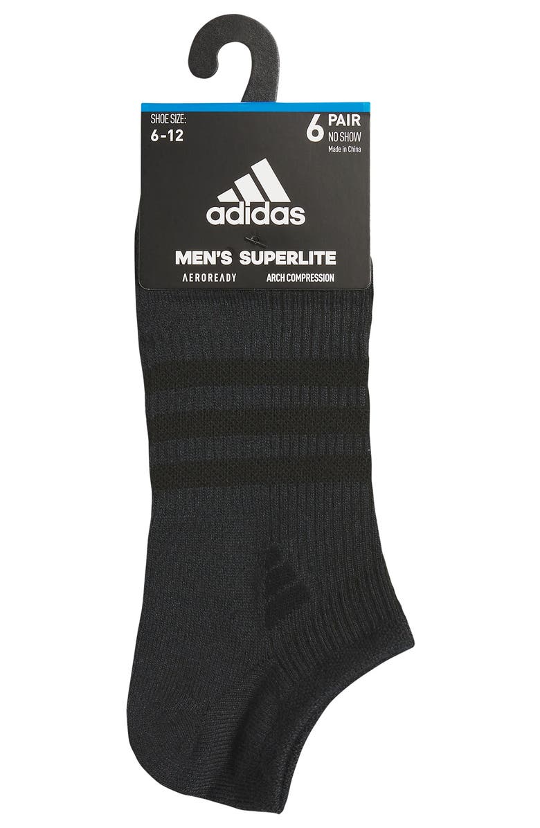 adidas Superlite 3.0 6-Pack No-Show Socks, Alternate, color, Black/ Night Grey
