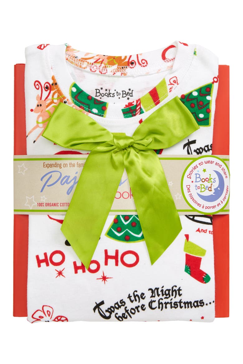 Books To Bed Kids' '12 Days of Christmas' Organic Cotton Fitted Two-Piece Pajamas & Storybook Set, Alternate, color, WHITE