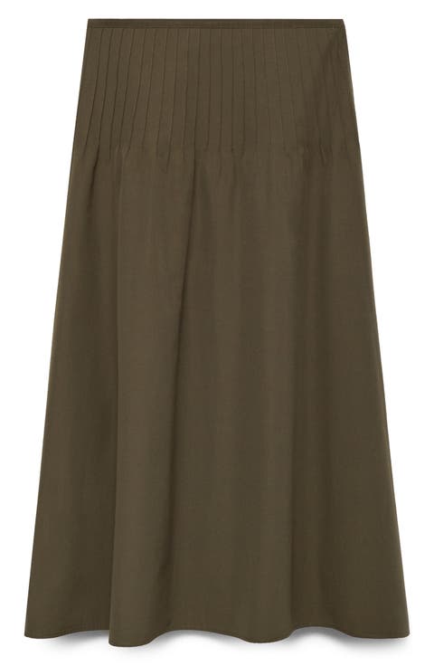 Pleated Detail Flared Skirt