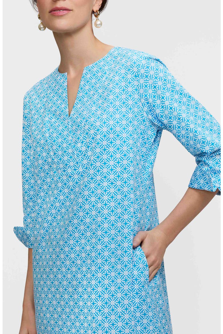 Vena Geo Lattice Print Cotton Shift Dress, Alternate, color, BLUE/ WHITE