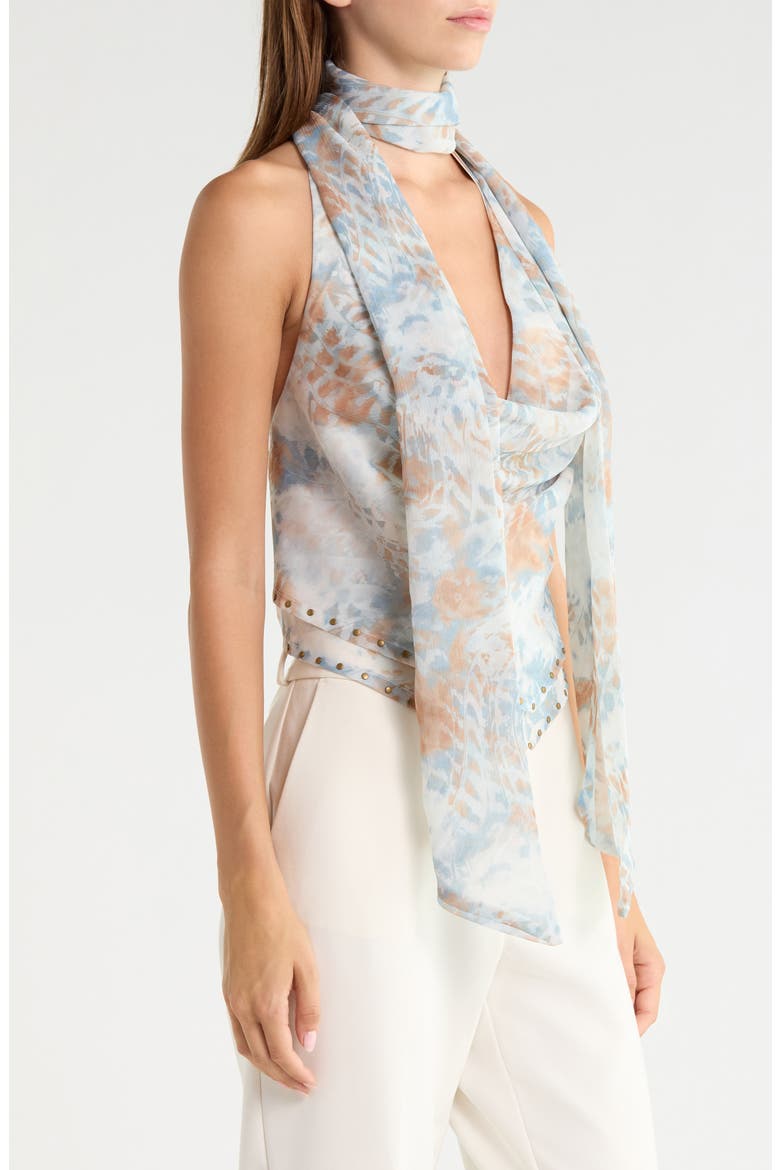 Stud Trim Cowl Neck Chiffon Top, Alternate, color, BLUE SWIRL