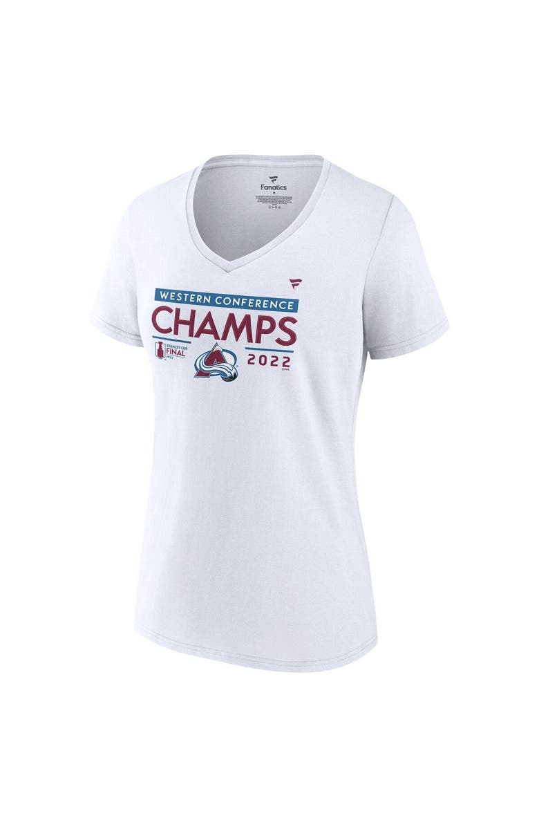 FANATICS Women's Fanatics Branded White Colorado Avalanche 2022 Western Conference Champions Plus Size Locker Room V-Neck T-Shirt, Alternate, color, 