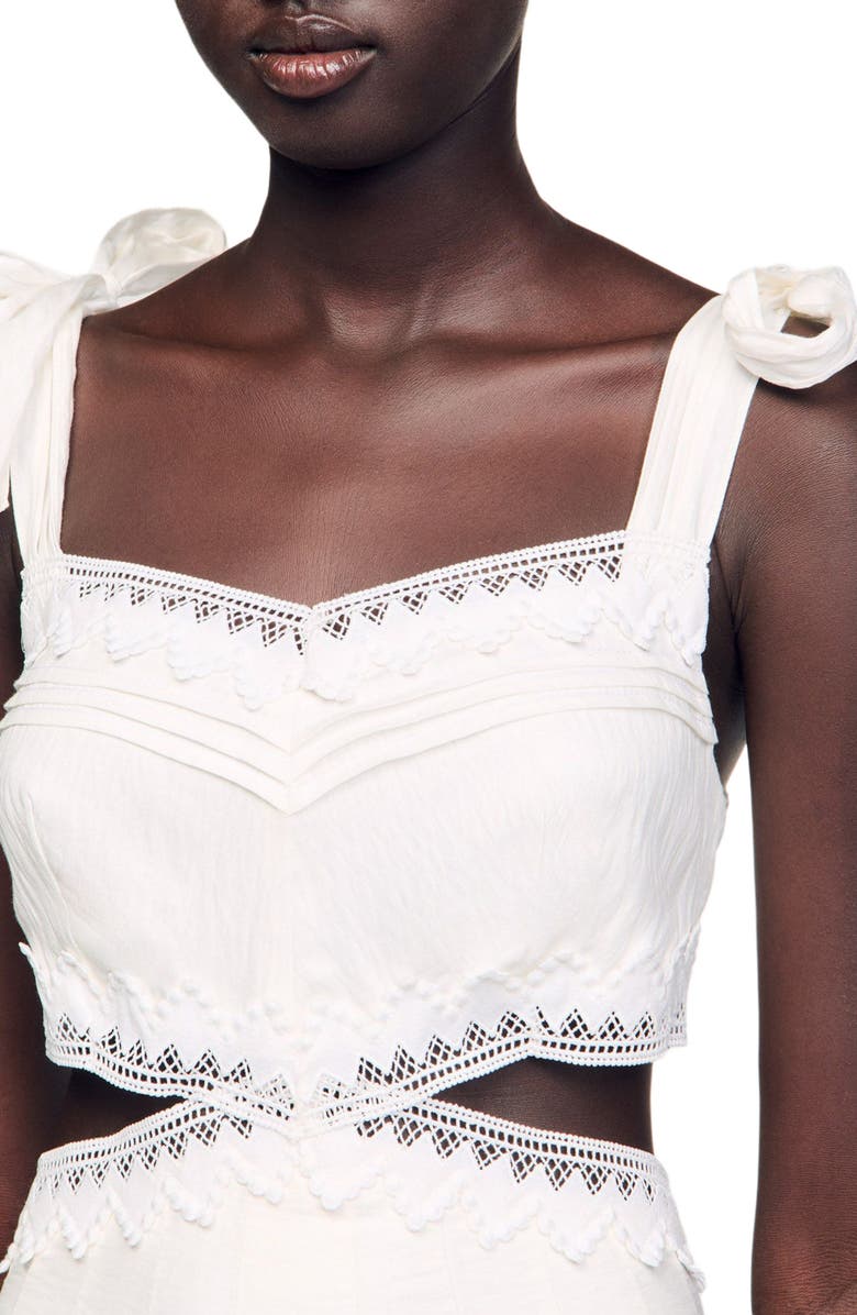 SANDRO Lace trim maxi dress, Alternate, color, 