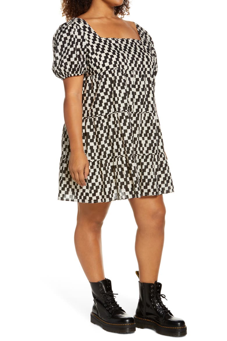 Print Square Neck Shift Dress, Alternate, color, IVORY- BLACK PHOEBE CHECK