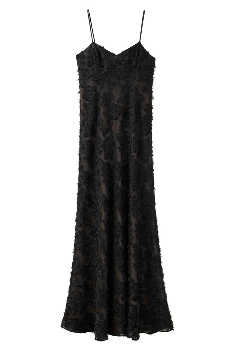 Floral Appliqué Semisheer Dress, Main, color, BLACK