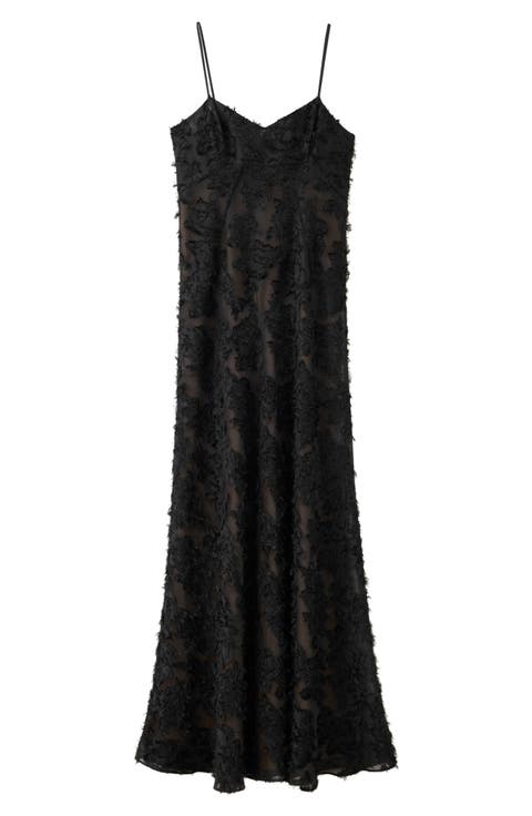 Floral Appliqué Semisheer Dress