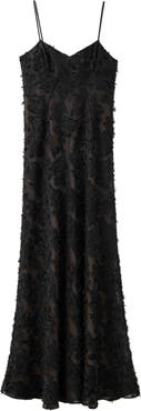 MANGO Floral Appliqué Semisheer Dress