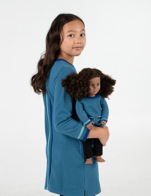 Leveret Girls Sweatshirt Dress With Matching Doll Dress In Blue