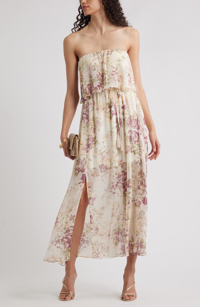 Chelsea28 Tie Waist Strapless Chiffon Maxi Dress, Alternate, color, Light Pink Floral