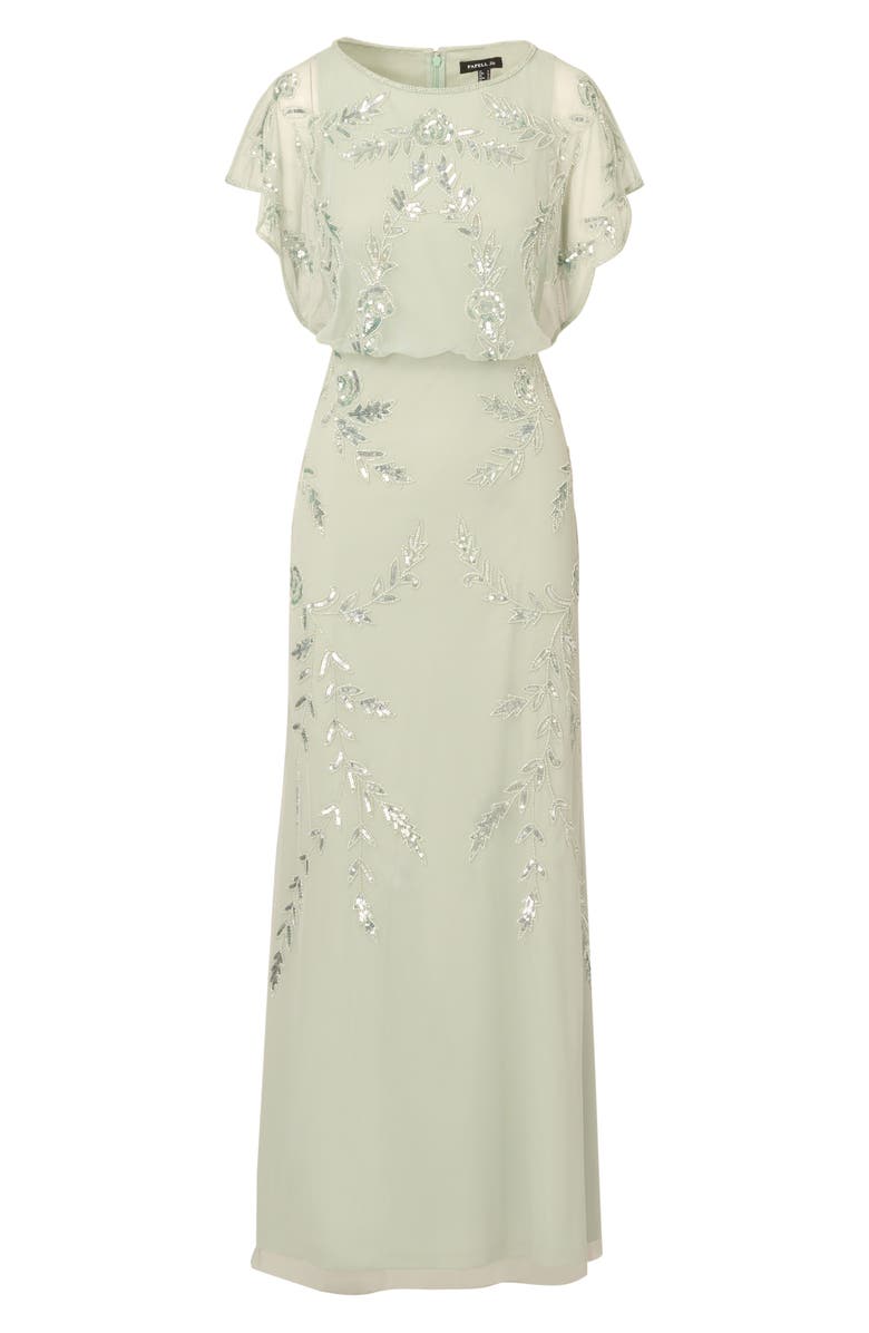 Adrianna Papell Sequin Blouson Flutter Sleeve Gown, Alternate, color, 