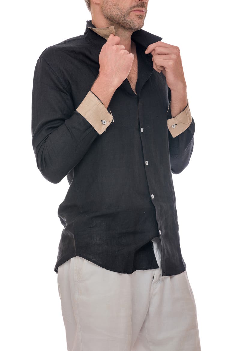 Linen Button-Up Shirt, Alternate, color, BLACK