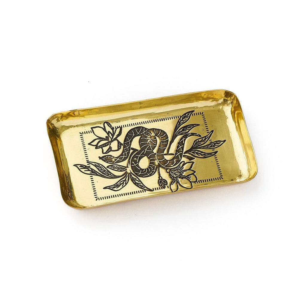 Matr Boomie Saanp Snake Rectangular Catch-all Tray - Etched Brass - Bronze