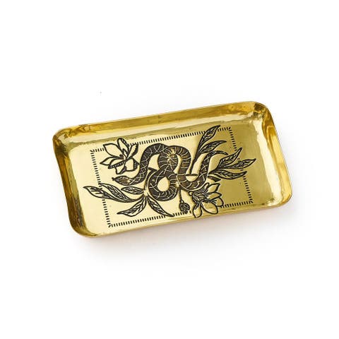 Saanp Snake Rectangular Catch-all Tray - Etched Brass