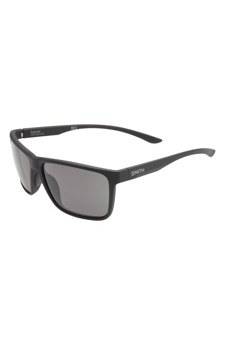 Smith Riptide 61mm Polarized Sport Square Sunglasses, Alternate, color, Matte Black/ Black