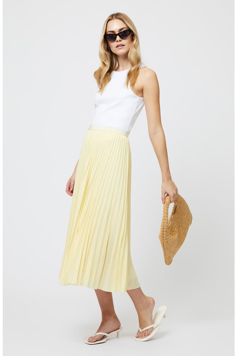 Sunburst Pleated Crepe Midi Skirt, Alternate, color, CORNSILK YELLOW