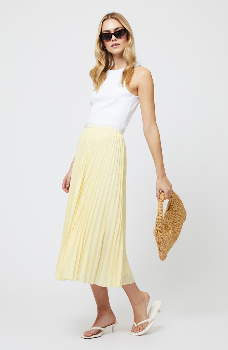 French Connection Sunburst Pleated Crepe Midi Skirt, Alternate, color, Cornsilk Yellow