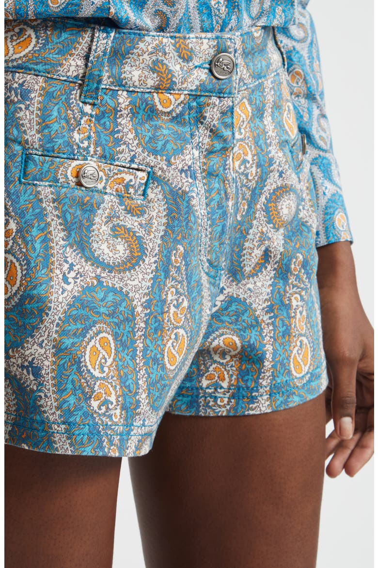 Paisley Print Stretch Denim Shorts, Alternate, color, PRINT ON WHITE BASE