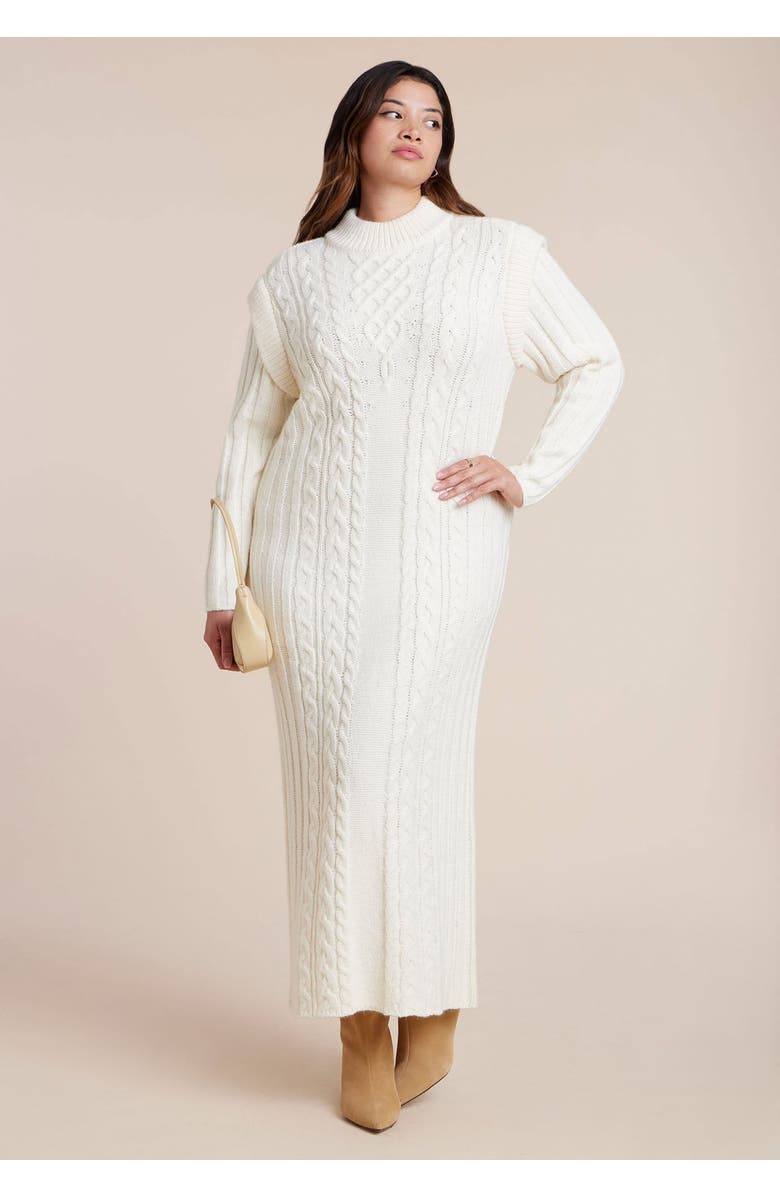 ELOQUII Cable Stitch Sweater Dress, Main, color, Coconut Milk