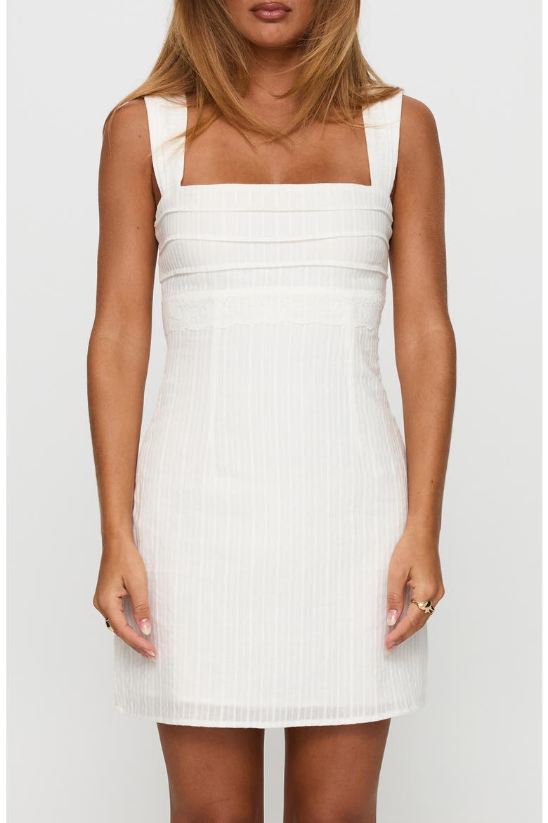 Anyone But You Tie Back Sleeveless Minidress, Main, color, WHITE