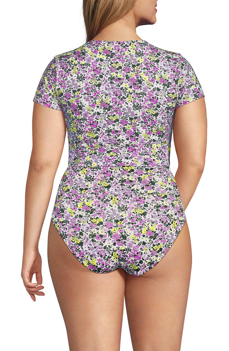 Lands' End Tugless Cap Sleeve Tankini Top, Alternate, color, White Multi Ditsy Floral