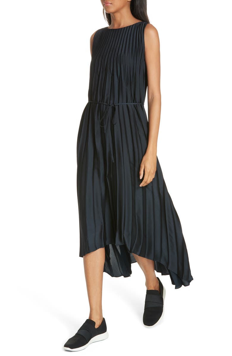 Vince Chevron Pleat Midi Dress, Alternate, color, 
