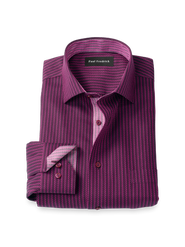 Paul Fredrick Cotton Spandex Spread Collar Twill Classic Contrast Trim Button Cuff Long Sleeve