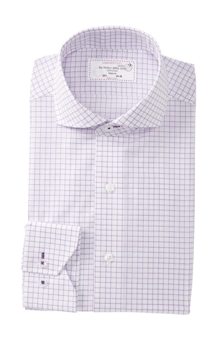 Lorenzo Uomo Windowpane Trim Fit Dress Shirt, Main, color,