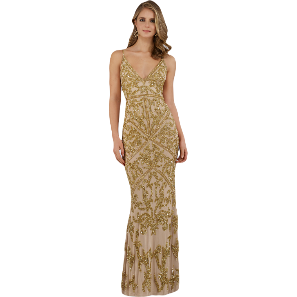 Lara New York Spaghetti Strap Beaded Dress In Gold