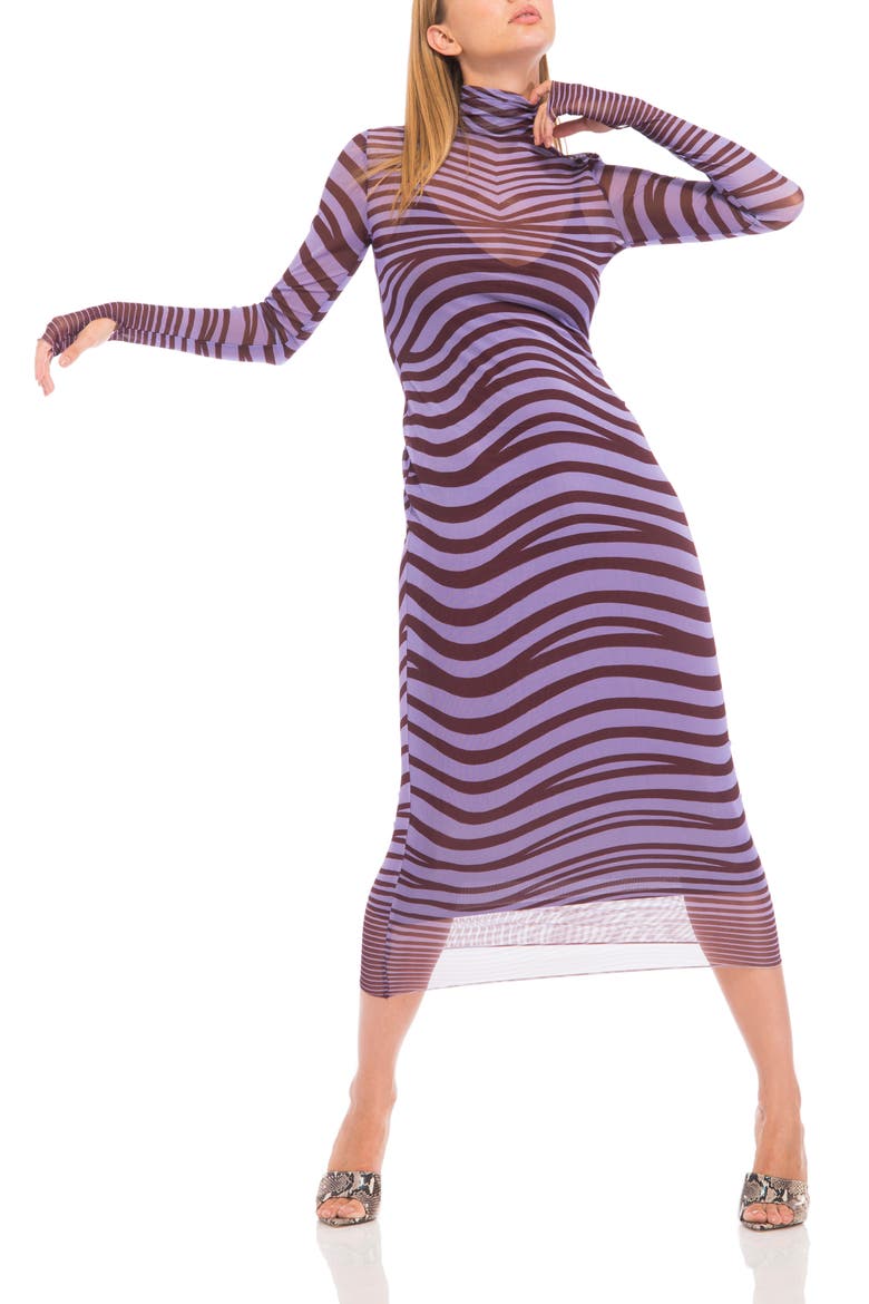 Shailene Long Sleeve Mesh Midi Dress, Alternate, color, VIOLET WAVE