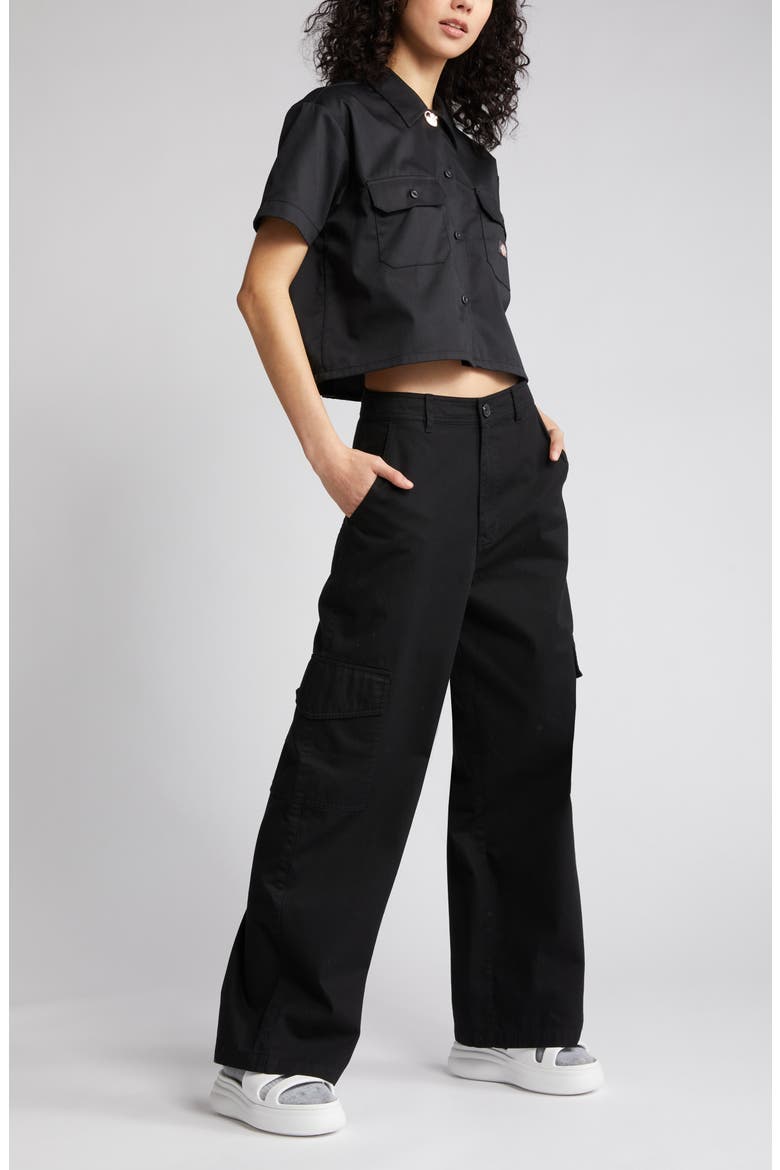 Short Sleeve Crop Work Shirt, Main, color, BLACK