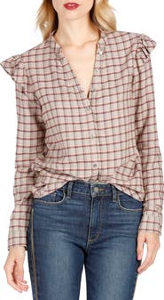PAIGE Jenelle Ruffle Plaid Shirt