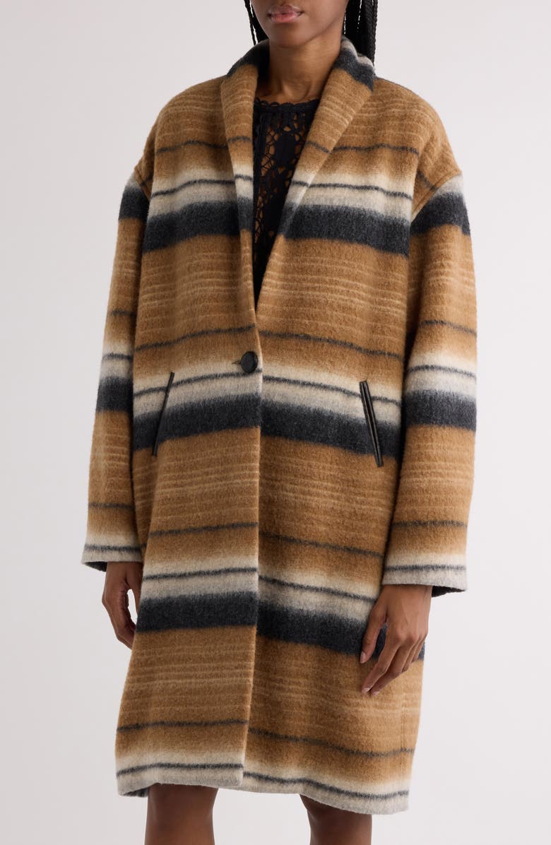 Isabel Marant Étoile Daby Mixed Stripe Wool Blend Coat, Alternate, color, 