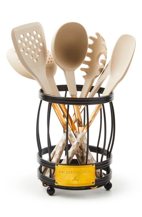 Mocha Check Utensil Caddy Set