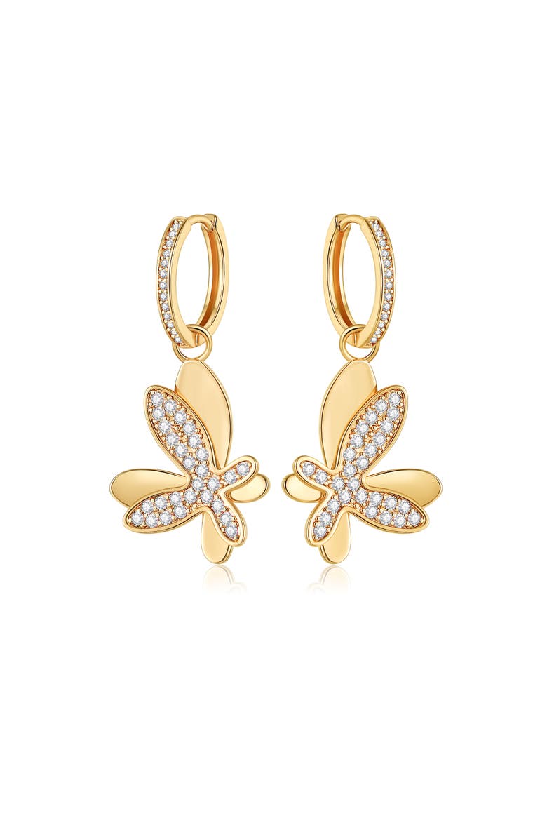 Classicharms Pavé Butterfly Dangle Drop Hoop Earrings, Main, color, Silver/Clear