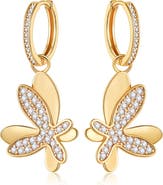 Classicharms Pavé Butterfly Dangle Drop Hoop Earrings