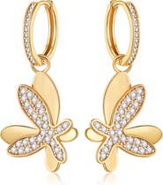 Classicharms Pavé Butterfly Dangle Drop Hoop Earrings