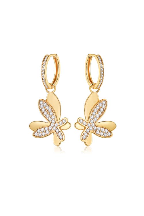 Classicharms Pavé Butterfly Dangle Drop Hoop Earrings In Brown